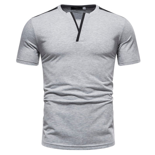 Men's Solid Color Round Neck Short Sleeve T-Shirt Light Gray