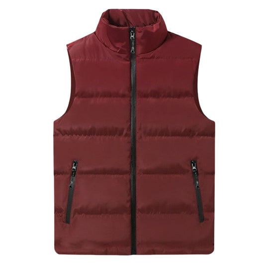 Men's solid color stand up collar vest in burgundy
