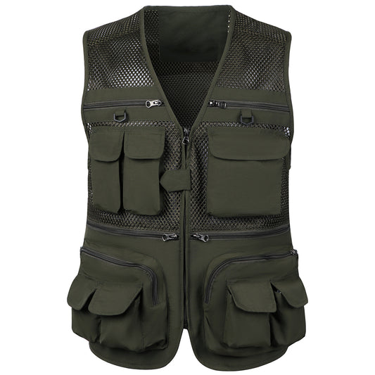 Men's mesh multi-pocket vest vest military green