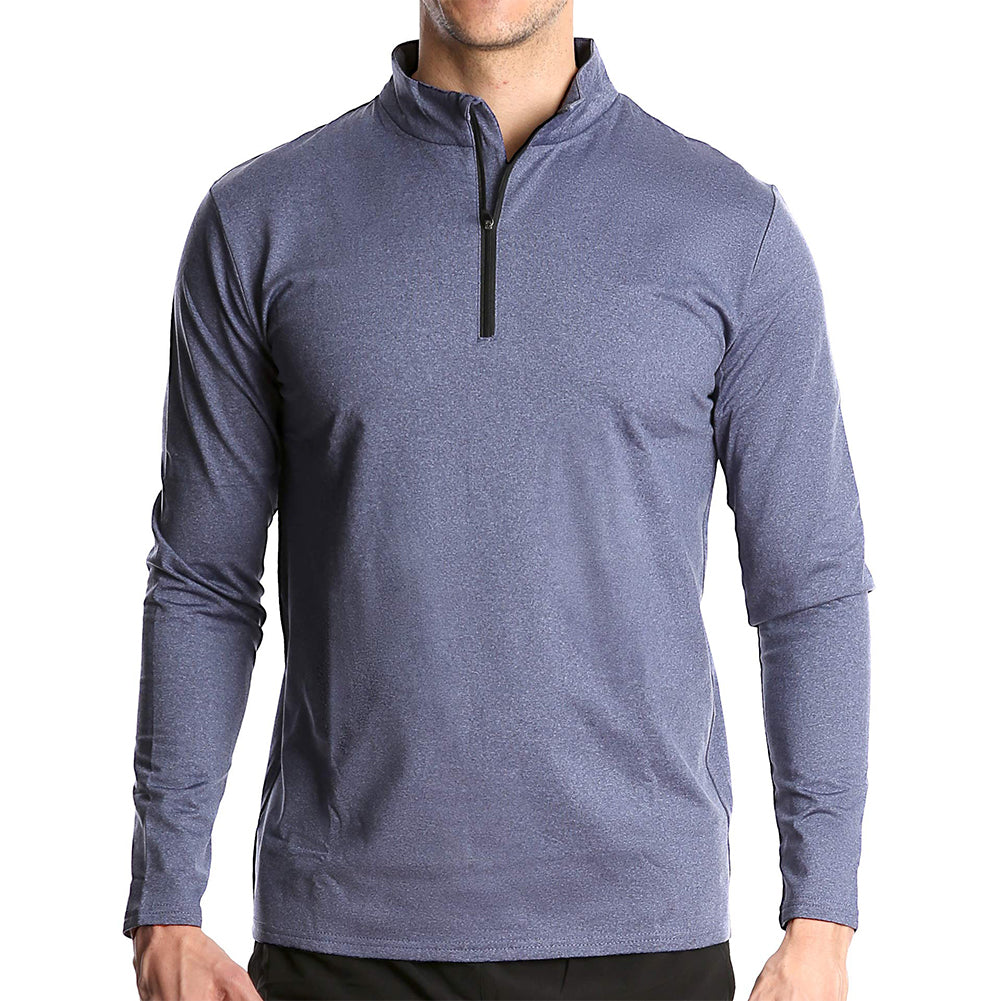 Men's Solid Color Half Zip T-Shirt Light Gray