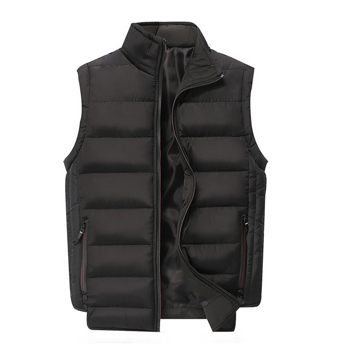 Men's solid color stand collar clip cotton vest black
