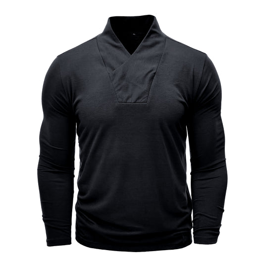 Men's V-neck Solid Color Long Sleeve T-Shirt Green