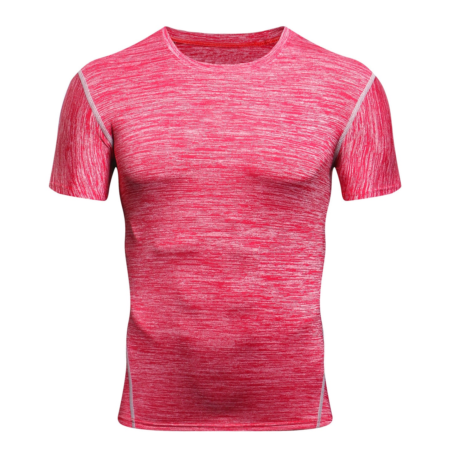 Men's solid color round neck tight fitting quick drying short sleeved T-shirt in pink