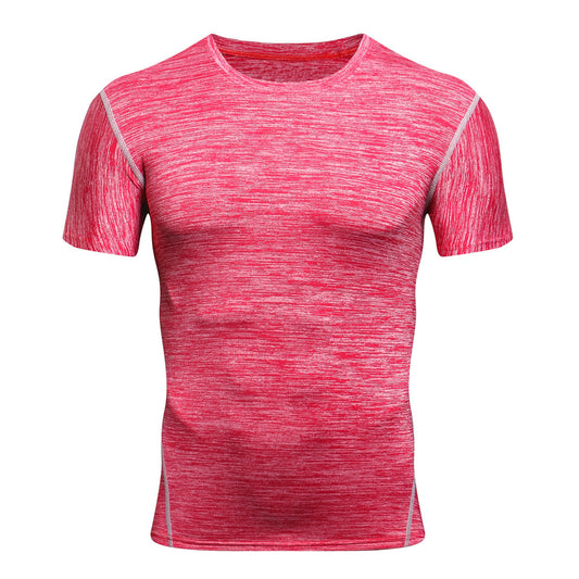 Men's solid color round neck tight fitting quick drying short sleeved T-shirt in pink