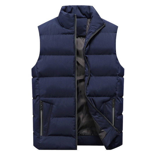 Men's solid color stand collar vest blue