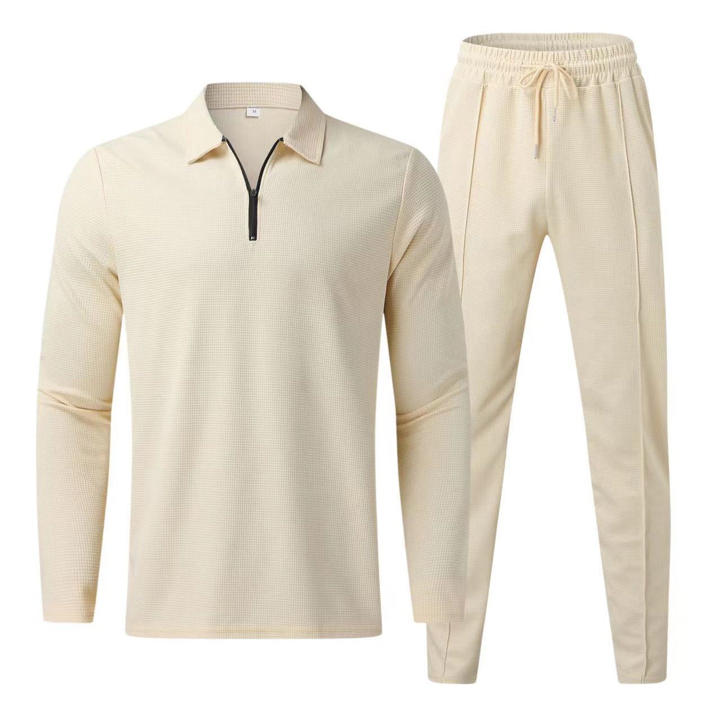 Men's casual suit in solid colour with lapel and long sleeves khaki