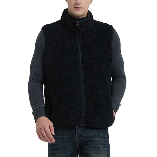 Men's solid color stand-up collar vest black