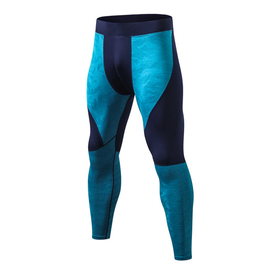 Men's camouflage splicing quick drying sports pants peacock blue camouflage