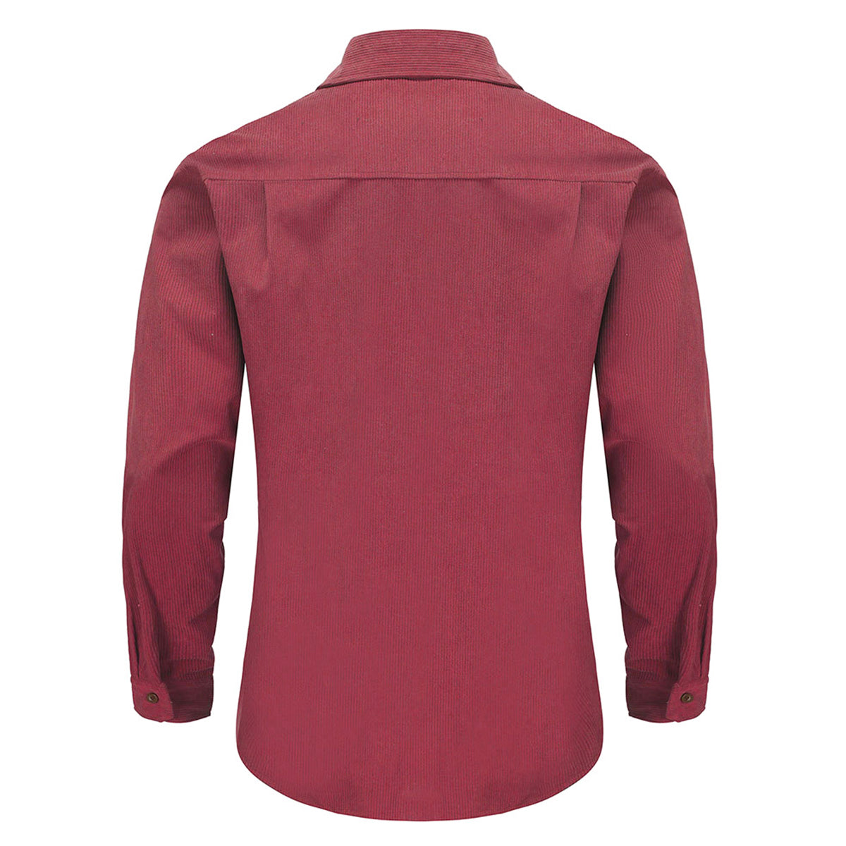 Men's solid color lapel single-breasted casual long-sleeve shirt in red