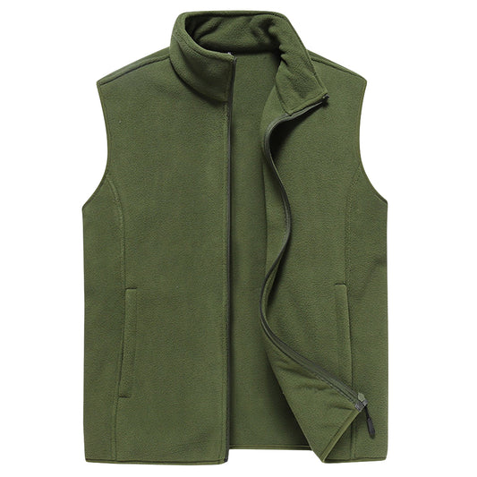 Men's solid color stand up collar vest military green