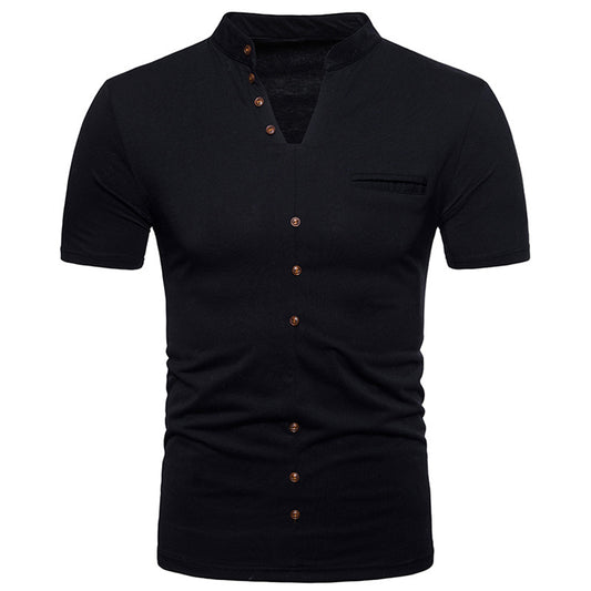Men's Henry collar POO shirt short sleeve T-shirt black