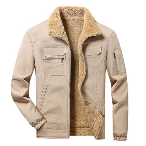 YOUTHUP Men's Jacket Casual Thick Fleece Bomber Jacket Solid Color Classic Jacket Coat Autumn Winter
