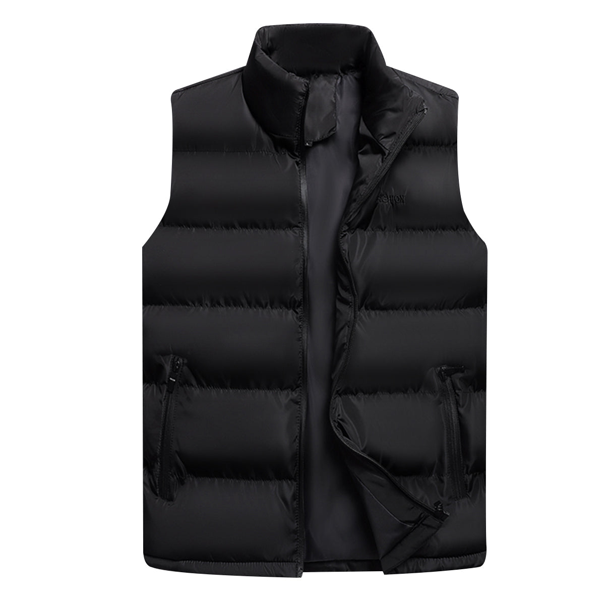 Men's stand up collar solid color short cotton vest black
