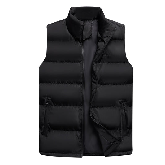Men's stand up collar solid color short cotton vest black