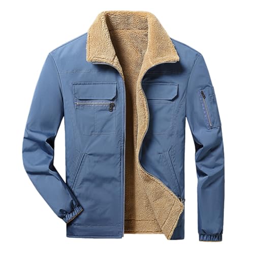 YOUTHUP Men's Jacket Casual Thick Fleece Bomber Jacket Solid Color Classic Jacket Coat Autumn Winter