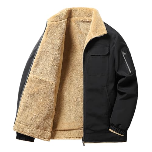 YOUTHUP Men's Jacket Casual Thick Fleece Bomber Jacket Solid Color Classic Jacket Coat Autumn Winter