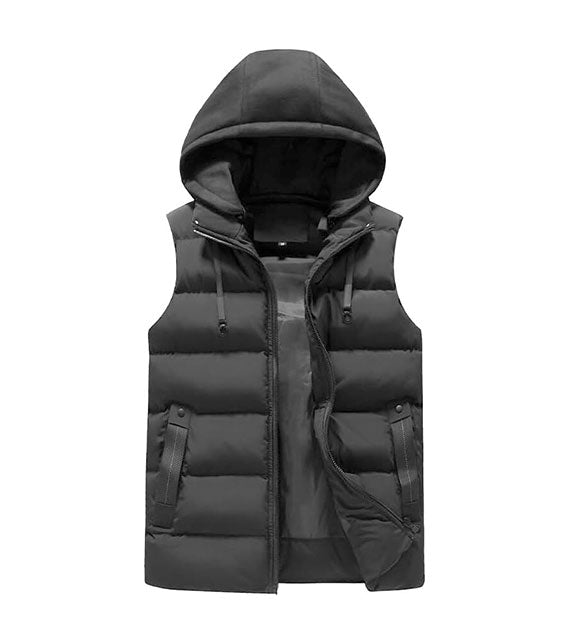YOUTHUP Men's Gilet with Hood Winter Quilted Body Warmer Thick Windproof Outwear Sleeveless Puffer Coat
