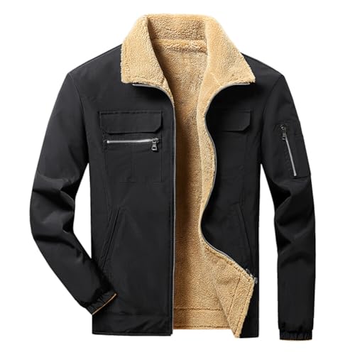 YOUTHUP Men's Jacket Casual Thick Fleece Bomber Jacket Solid Color Classic Jacket Coat Autumn Winter