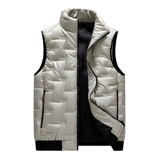 Men's solid color stand collar vest khaki