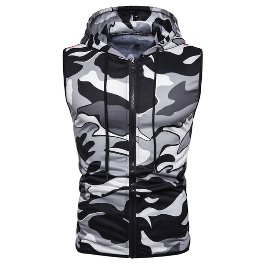 Men's camouflage zipper hooded vest vest black and white camouflage
