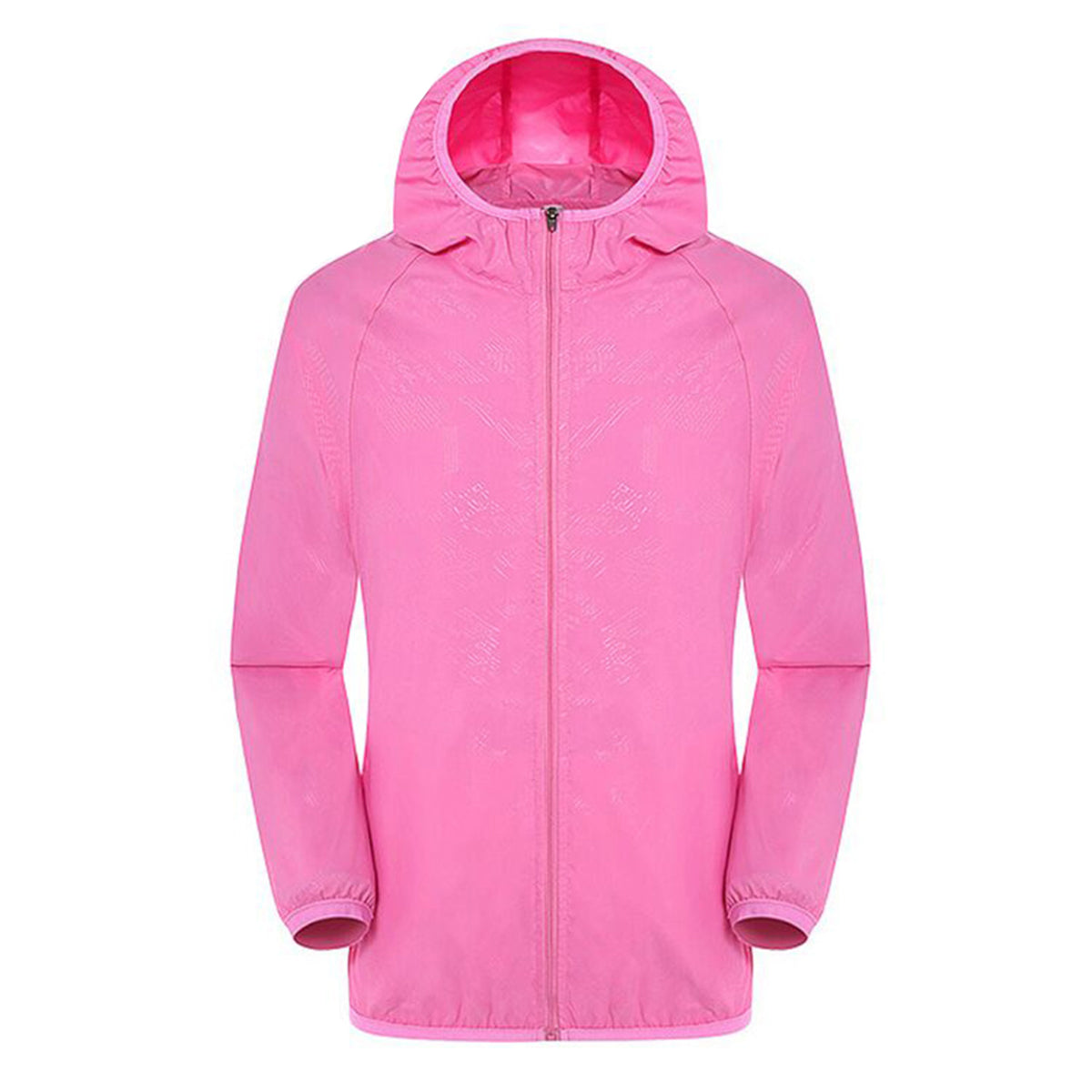 Men's solid color dark pattern zipper hooded waterproof sunscreen suit comes with a same color storage bag in pink