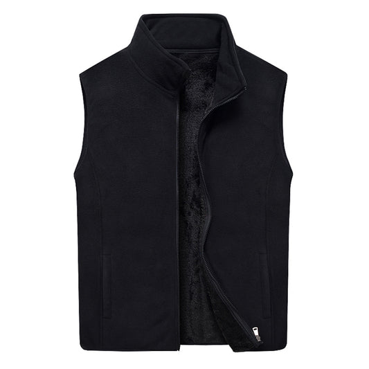Men stand collar solid color warm vest black