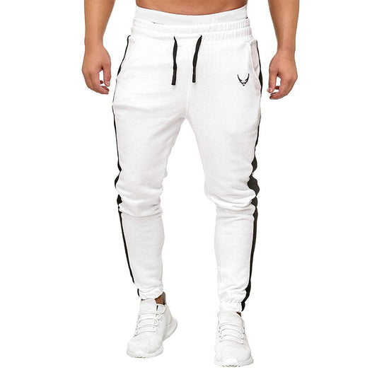 Men's drawstring embroidered sports casual pants white