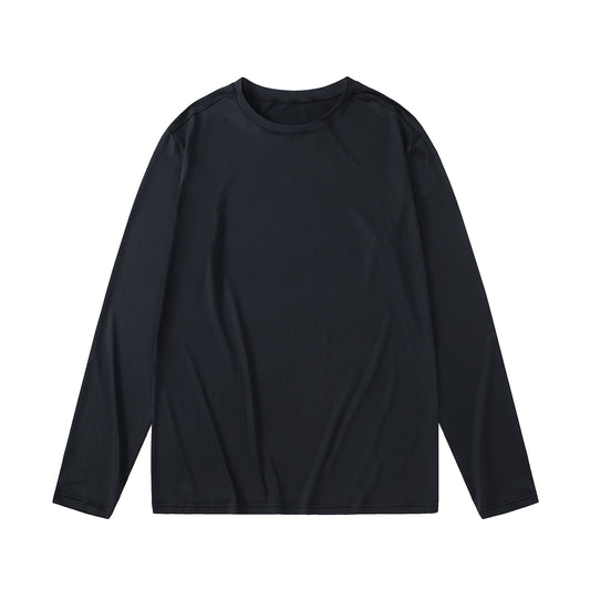 Men's loose round neck long sleeved T-shirt in black
