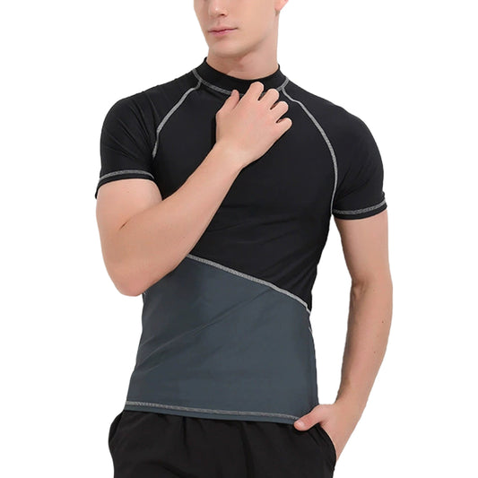 Men's round-necked, slim-fitting, split-sleeve wetsuits with black-on-gray tops