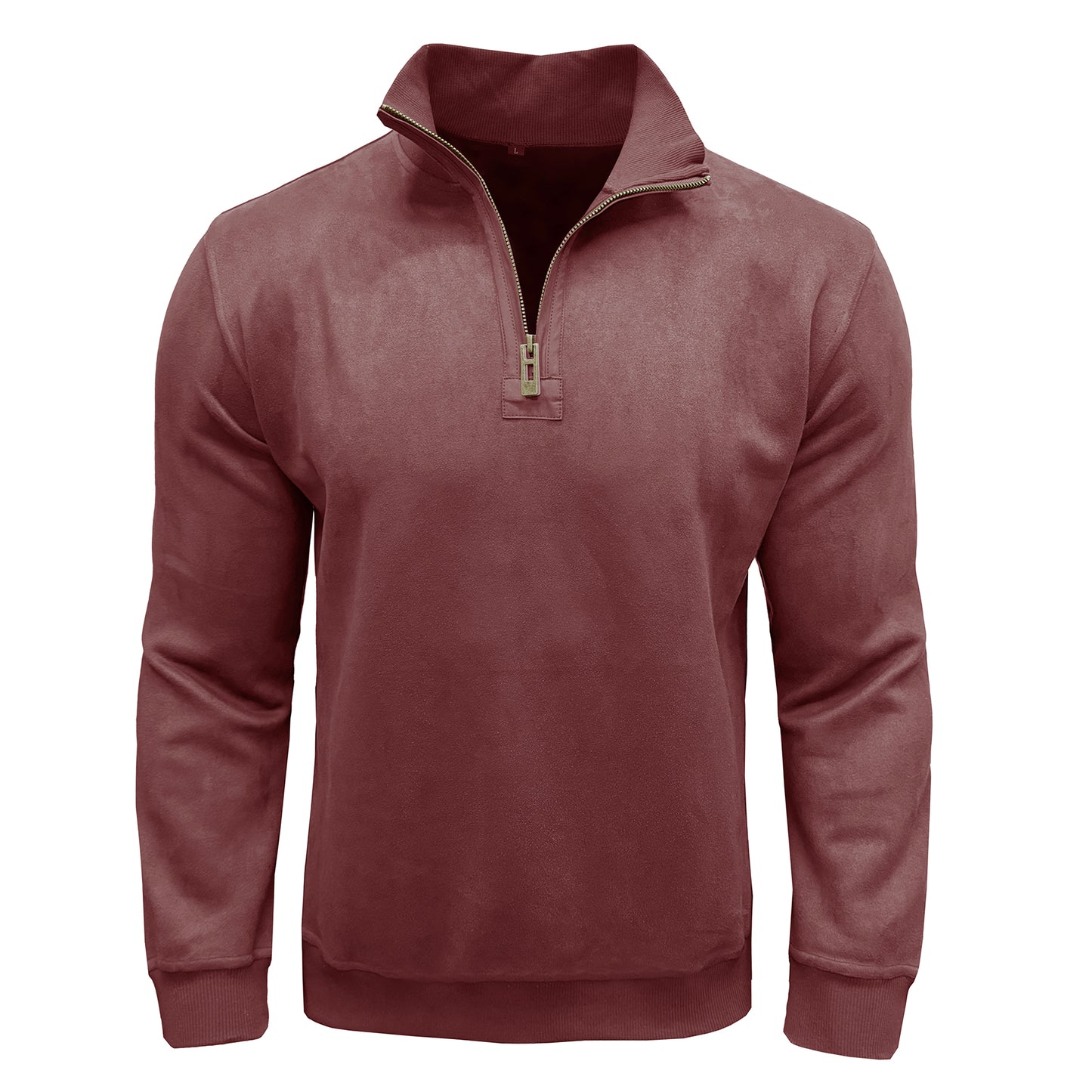 Men's solid color stand collar loose t-shirt burgundy