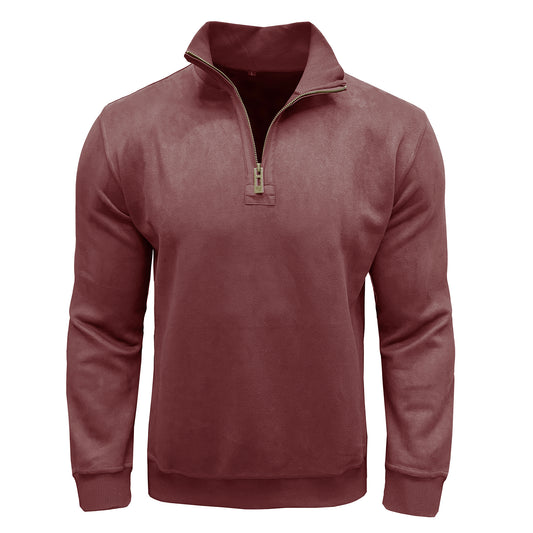 Men's solid color stand collar loose t-shirt burgundy