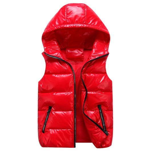 Men's solid zippered hooded vest in red