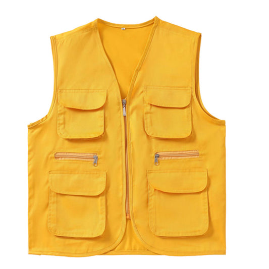 Men's solid color straight tube zipper vest in yellow