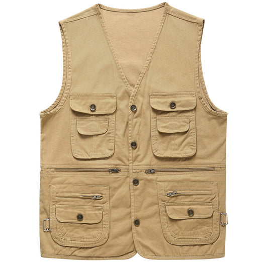 Men's solid v-neck multi-pocket vest yellow