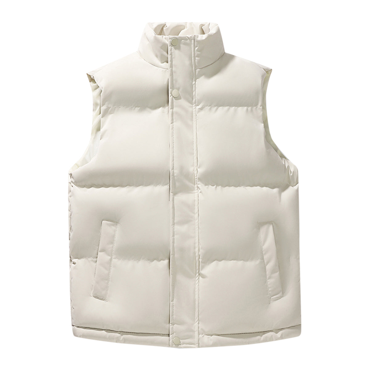 Men's solid color stand up collar vest in white
