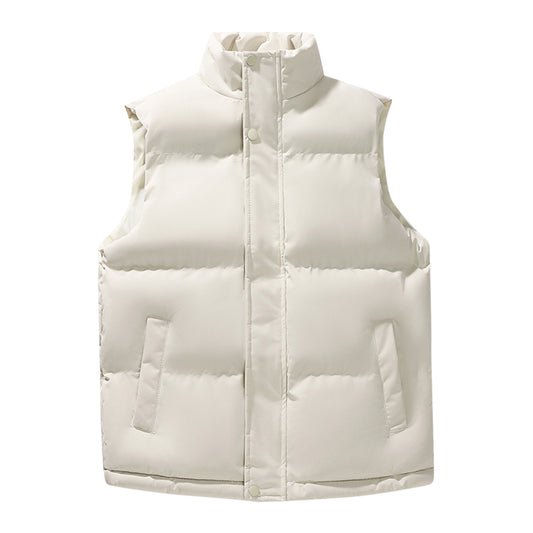 Men's solid color stand up collar vest in white