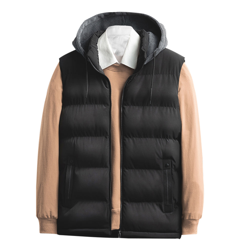 Men's solid hooded vest in black