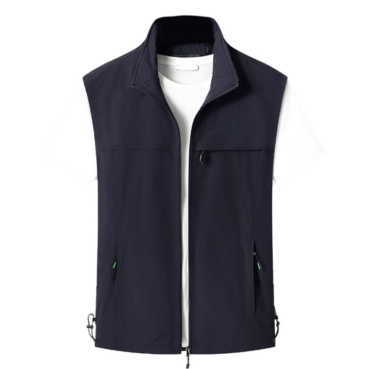 Men's solid color zipper vest navy blue