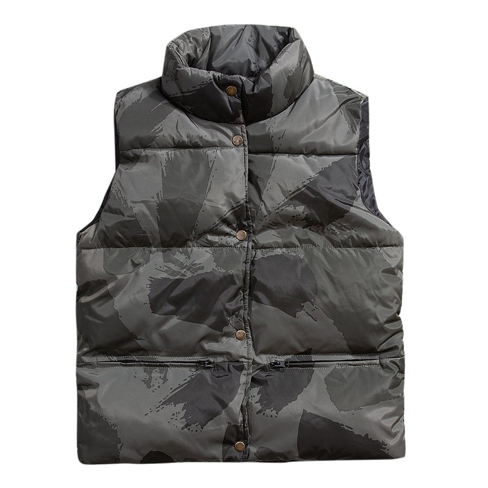 Men's standing collar camouflage cotton coat vest green