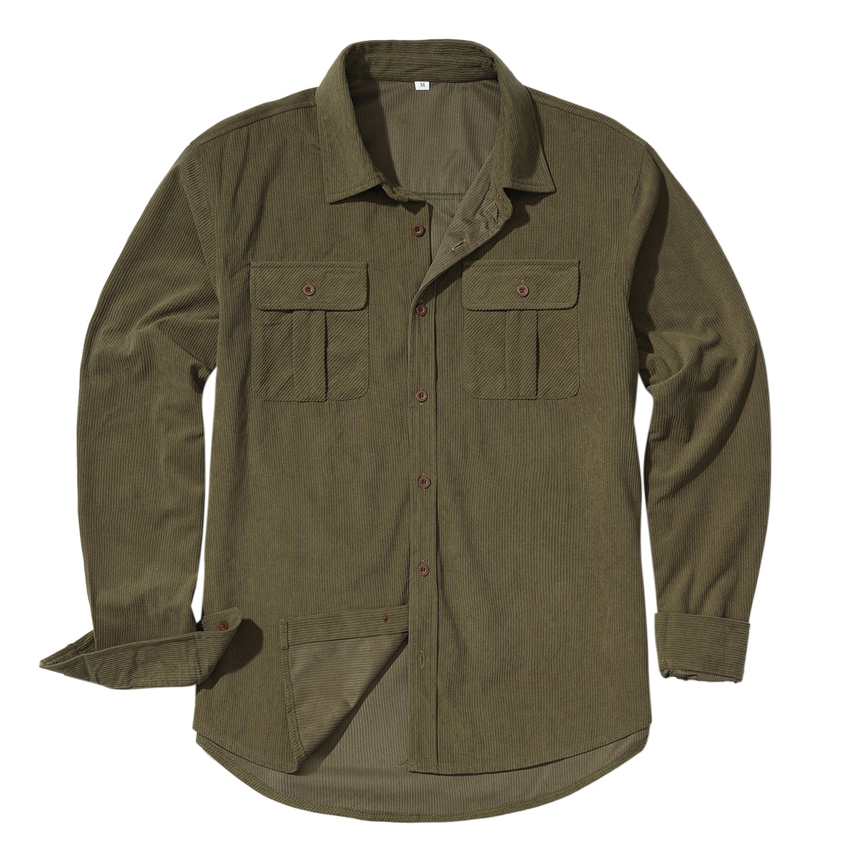 Men's solid color lapel single breasted casual long sleeve shirt army green