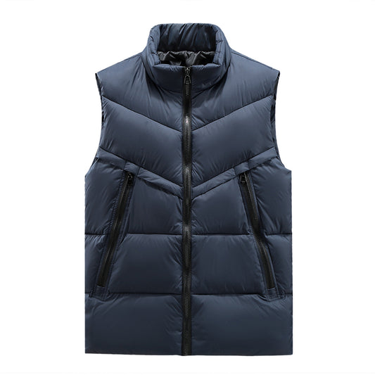 Men's solid color stand collar cotton vest navy blue