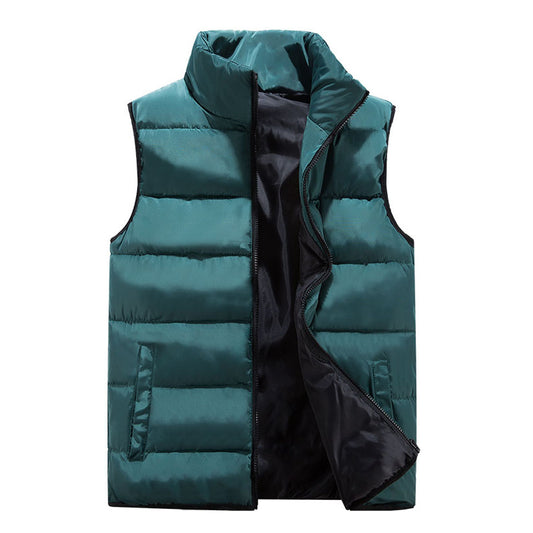 Men's solid color stand collar large size vest green