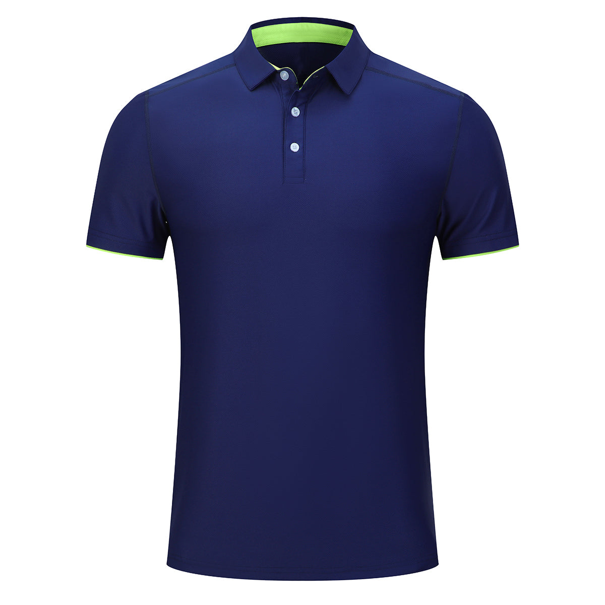 Men's solid color quick drying POO collar short sleeved T-shirt in navy blue