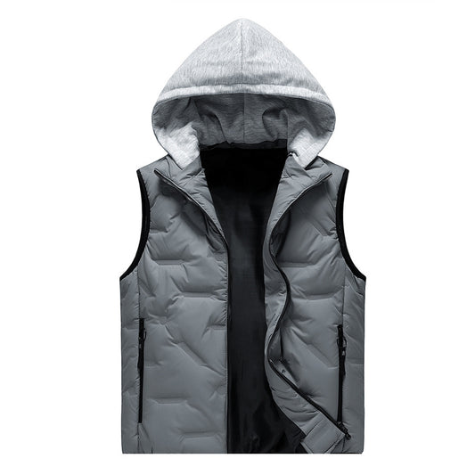 Men's patchwork hooded vest in gray