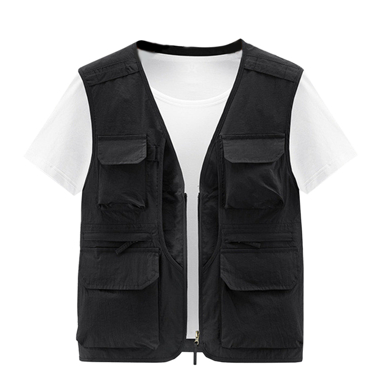 Men's casual V-neck zip vest black