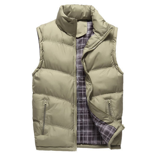 Men's thick down cotton vest plus size khaki