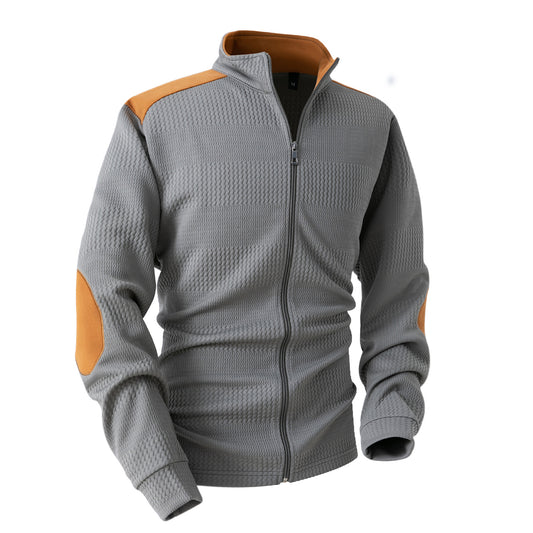 Men's patchwork stand collar zip long sleeve t-shirt gray