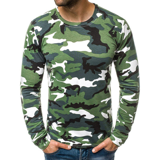 Men's Solid Line Long Sleeve T-Shirt Blue