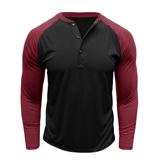 Men's color blocked round neck long sleeved T-shirt in black
