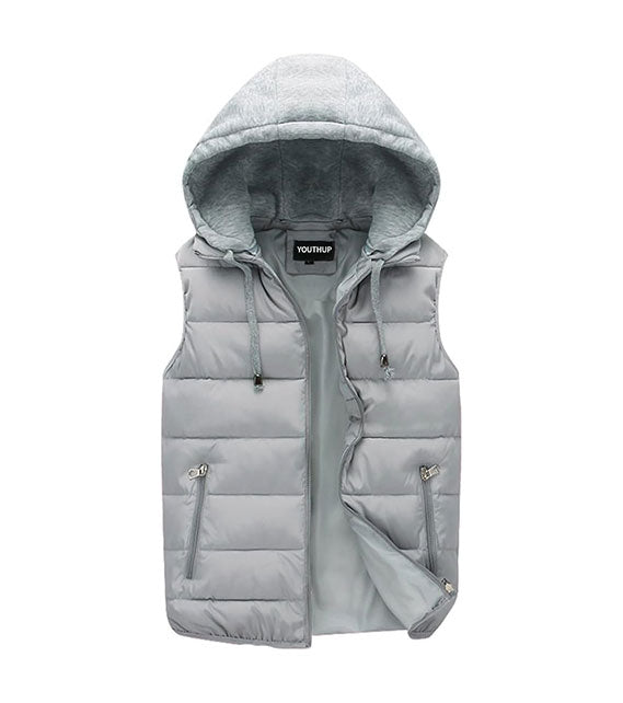 YOUTHUP Men's Outwear Gilets Winter Padded Gilet with Hood Thick Puffer Quilted Body Warmer Sleeveless Jacket